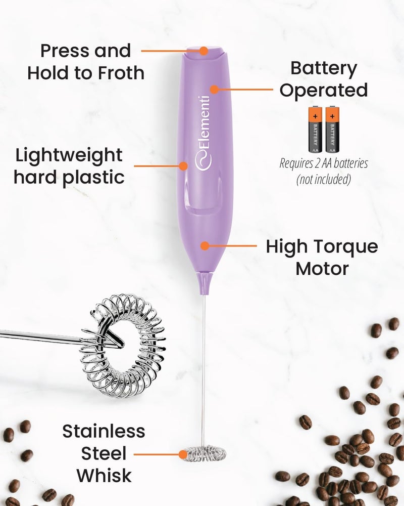 Elementi Powerful Frother Wand – Lightweight Milk Frother & Drink Mixer Handheld, Matcha Whisk for Dreamy Lattes, Powerful Coffee Mixer Wand & Blender Stirrer for Creamy Cappuccinos at Home (Lavender) - Image 3